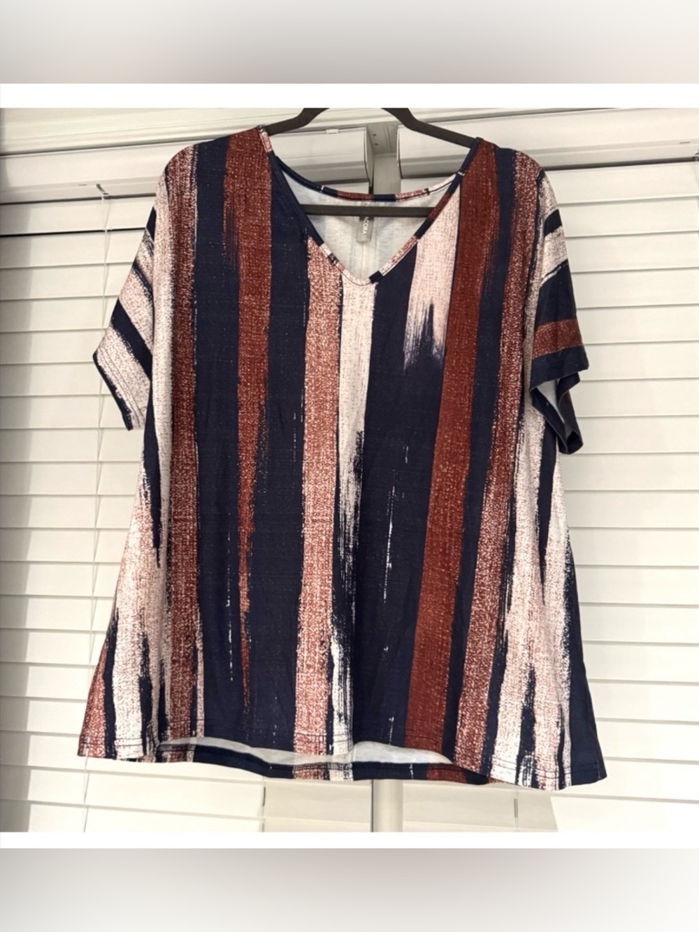 Striped V-Neck Women's Top - Navy, Rust, and White Size XXL New!